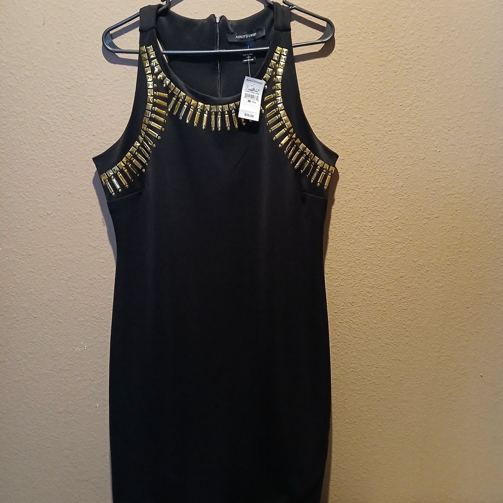 Ashley Stewart Black Dress with Gold Embellishments